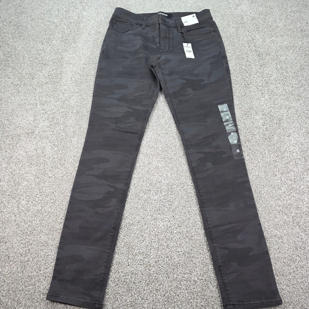 New Express Mid Rise Legging Jeans Charcoal Grey Camo Print‎ Stretch Size 4R NWT